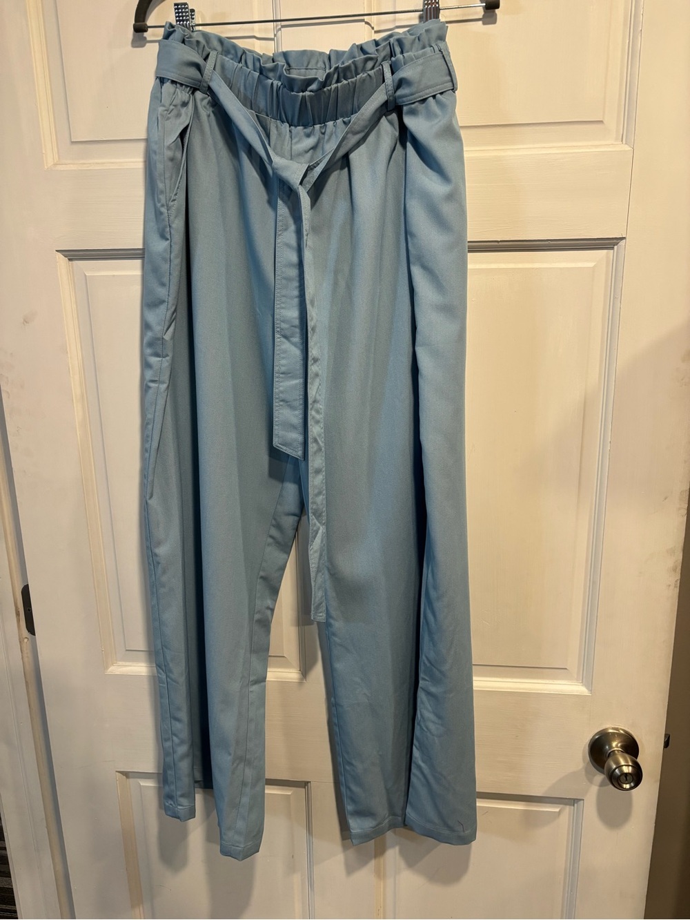 Women's Wide-Leg Paperbag Waist Pants in Light Blue